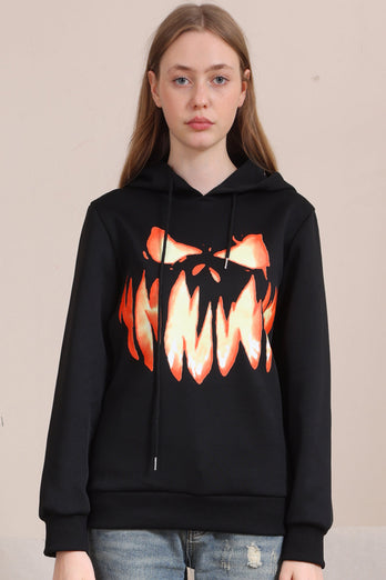 Schwarze Teufel Kürbis Druck Kapuze Halloween Familie Sweatshirts