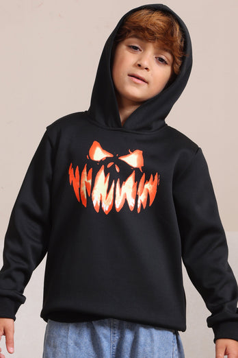 Schwarze Teufel Kürbis Druck Kapuze Halloween Familie Sweatshirts