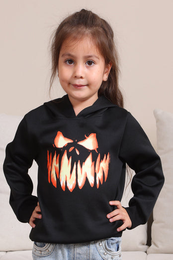 Schwarze Teufel Kürbis Druck Kapuze Halloween Familie Sweatshirts