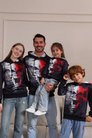 Laden Sie das Bild in den Galerie-Viewer, Schwarze Halloween-Familien-Sweatshirts mit Skelett-Druck und Kapuze
