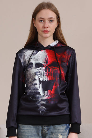 Schwarze Halloween-Familien-Sweatshirts mit Skelett-Druck und Kapuze