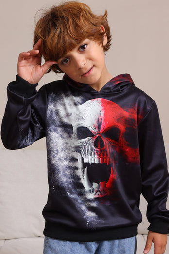 Schwarze Halloween-Familien-Sweatshirts mit Skelett-Druck und Kapuze