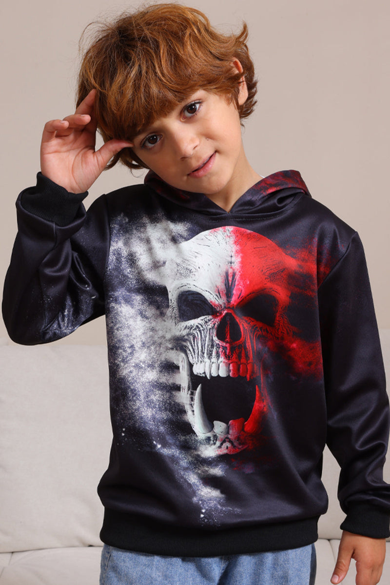 Laden Sie das Bild in den Galerie-Viewer, Schwarze Halloween-Familien-Sweatshirts mit Skelett-Druck und Kapuze