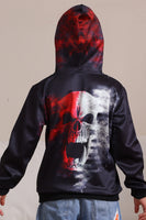 Laden Sie das Bild in den Galerie-Viewer, Schwarze Halloween-Familien-Sweatshirts mit Skelett-Druck und Kapuze