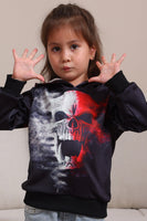 Laden Sie das Bild in den Galerie-Viewer, Schwarze Halloween-Familien-Sweatshirts mit Skelett-Druck und Kapuze