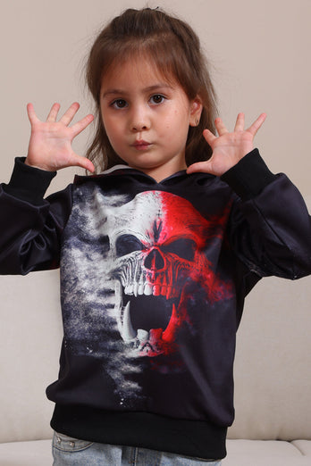 Schwarze Halloween-Familien-Sweatshirts mit Skelett-Druck und Kapuze