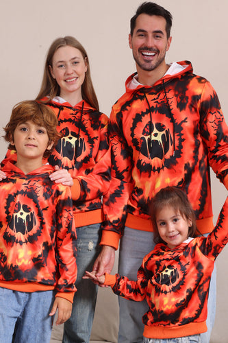 Gruselige orange Familien-Sweatshirts mit Skelett-Druck und Kapuze