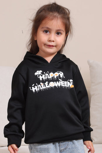 Schwarze Halloween-Familien-Sweatshirts mit Textdruck und Kapuze