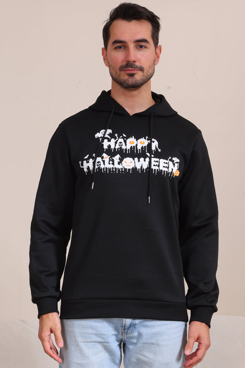 Laden Sie das Bild in den Galerie-Viewer, Schwarze Halloween-Familien-Sweatshirts mit Textdruck und Kapuze