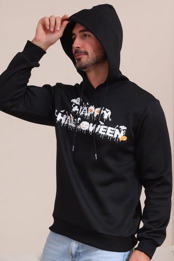 Schwarze Halloween-Familien-Sweatshirts mit Textdruck und Kapuze