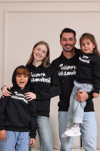 Schwarze Halloween-Familien-Sweatshirts mit Textdruck und Kapuze