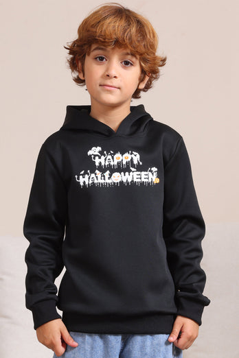 Schwarze Halloween-Familien-Sweatshirts mit Textdruck und Kapuze