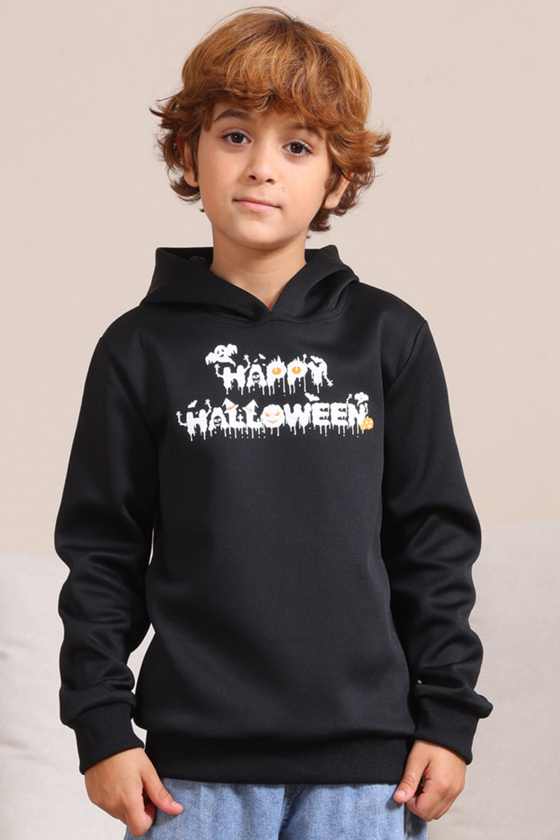 Laden Sie das Bild in den Galerie-Viewer, Schwarze Halloween-Familien-Sweatshirts mit Textdruck und Kapuze