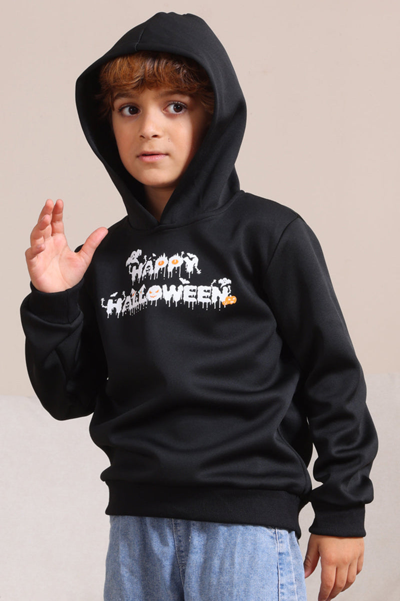 Laden Sie das Bild in den Galerie-Viewer, Schwarze Halloween-Familien-Sweatshirts mit Textdruck und Kapuze