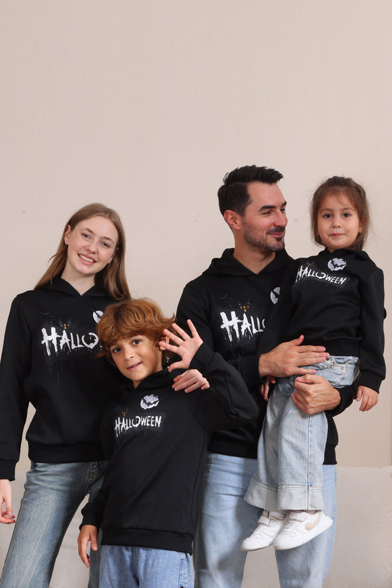 Laden Sie das Bild in den Galerie-Viewer, Schwarzes Halloween Familienkostüm Kapuzensweatshirt