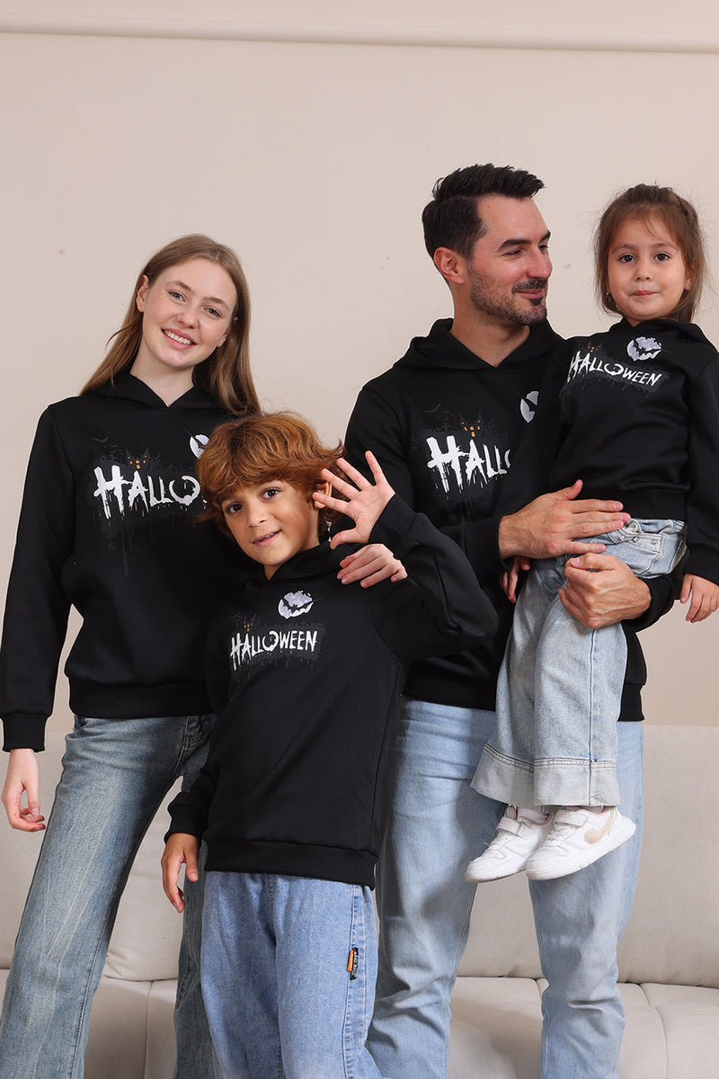 Laden Sie das Bild in den Galerie-Viewer, Schwarzes Halloween Familienkostüm Kapuzensweatshirt