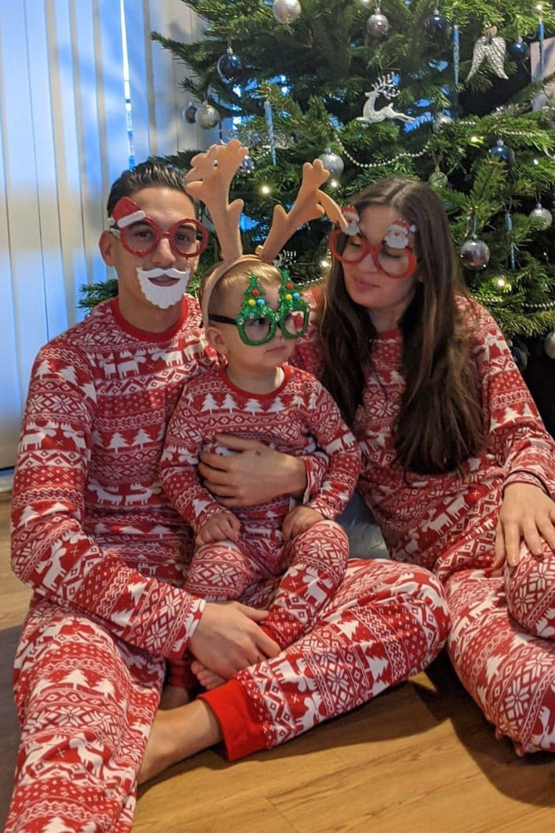 Laden Sie das Bild in den Galerie-Viewer, Rotes Weihnachtsmuster bedruckt Familie passende Pyjama-Sets