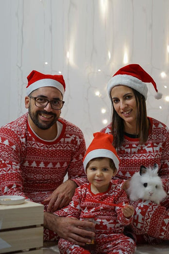 Rotes Weihnachtsmuster bedruckt Familie passende Pyjama-Sets