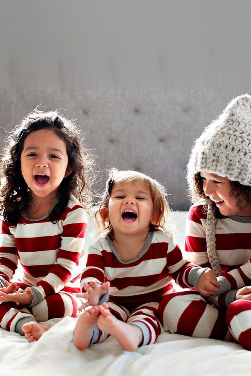 Laden Sie das Bild in den Galerie-Viewer, Rot und Weiß Gestreifte Langarm Familien Pyjama-Sets