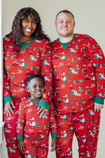 Rote Tiere bedruckte Weihnachtsfamilie Pyjama-Sets