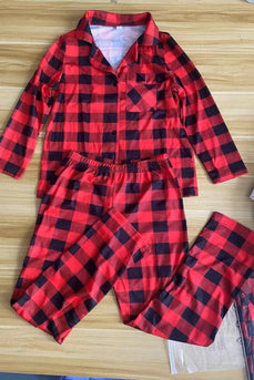 Rot und Schwarz karierte Langarm Familien Pyjama-Sets