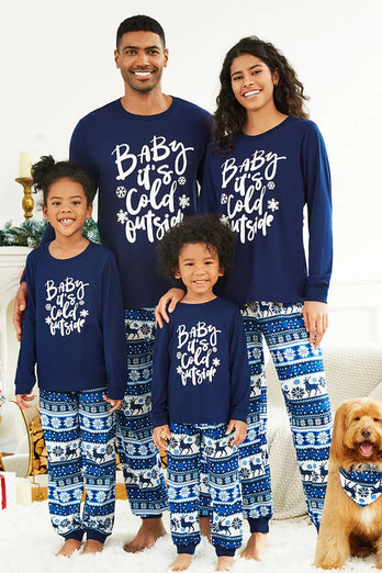 Marineblaue Weihnachts-Familien-Pyjama-Sets mit Buchstabendruck