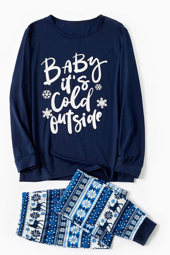 Marineblaue Weihnachts-Familien-Pyjama-Sets mit Buchstabendruck