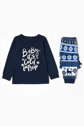 Marineblaue Weihnachts-Familien-Pyjama-Sets mit Buchstabendruck