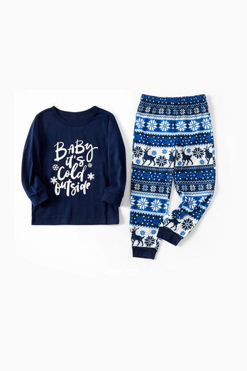 Marineblaue Weihnachts-Familien-Pyjama-Sets mit Buchstabendruck