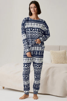 Marineblaue Weihnachts-Schneeflocken- und Baum-bedruckte Familien-Pyjama-Sets