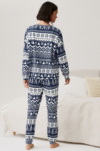 Marineblaue Weihnachts-Schneeflocken- und Baum-bedruckte Familien-Pyjama-Sets