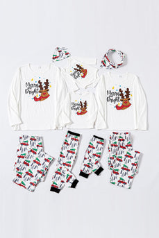 Weißes Hirsch bedrucktes Weihnachts-Familienpyjama-Set