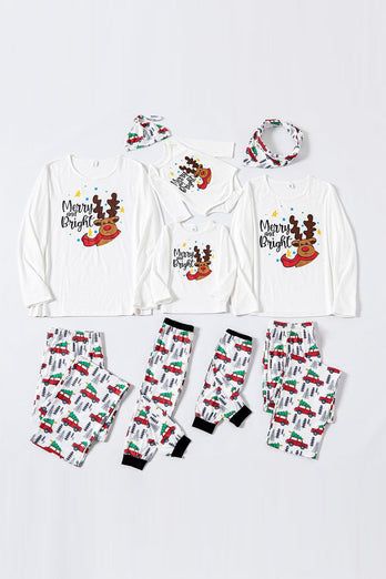 Weißes Hirsch bedrucktes Weihnachts-Familienpyjama-Set