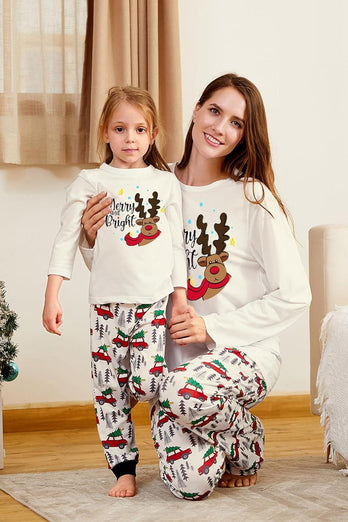 Weißes Hirsch bedrucktes Weihnachts-Familienpyjama-Set