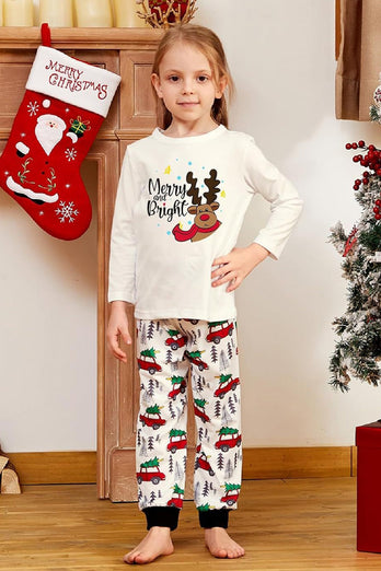 Weißes Hirsch bedrucktes Weihnachts-Familienpyjama-Set