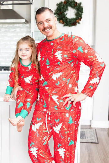 Roter Weihnachtsbaum bedruckt Familie passende Pyjama-Sets