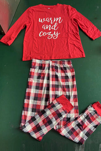 Passender familienweicher Pyjama rote karierte Hosen warme lockere Basic Fashion Pyjama Set