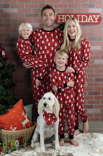 Lose Weihnachten Weicher Pyjama Rot Karierter Weihnachtsbaum Gedruckt Warme Mode Pyjama Set