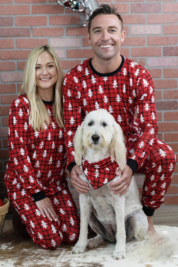 Lose Weihnachten Weicher Pyjama Rot Karierter Weihnachtsbaum Gedruckt Warme Mode Pyjama Set