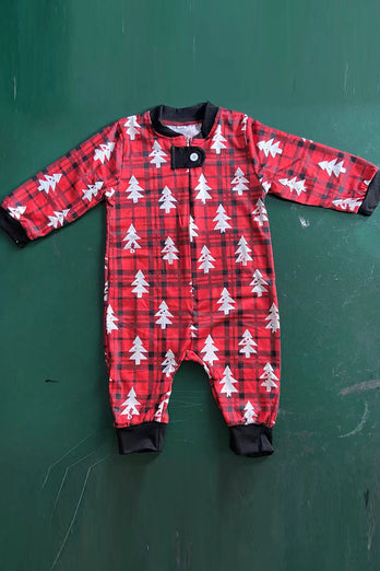 Lose Weihnachten Weicher Pyjama Rot Karierter Weihnachtsbaum Gedruckt Warme Mode Pyjama Set