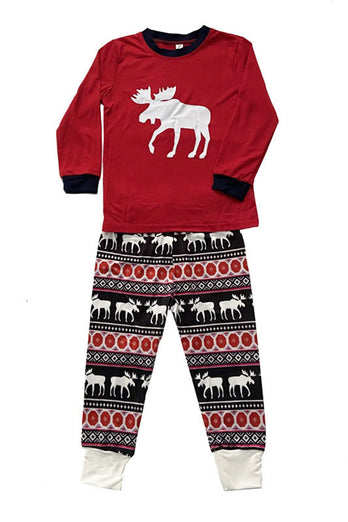 Rotes Familien Pyjama Rentier Langarm Weihnachtspyjama-Set