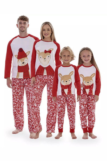 Geeignet für Familie Erwachsene Hirsch Weihnachten Baumwolle Kleidung Große Größe Rot Pyjama Set