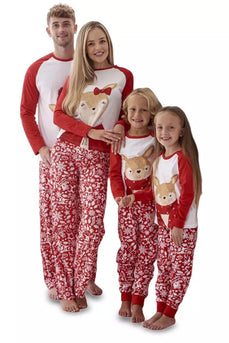 Geeignet für Familie Erwachsene Hirsch Weihnachten Baumwolle Kleidung Große Größe Rot Pyjama Set