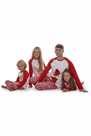 Geeignet für Familie Erwachsene Hirsch Weihnachten Baumwolle Kleidung Große Größe Rot Pyjama Set