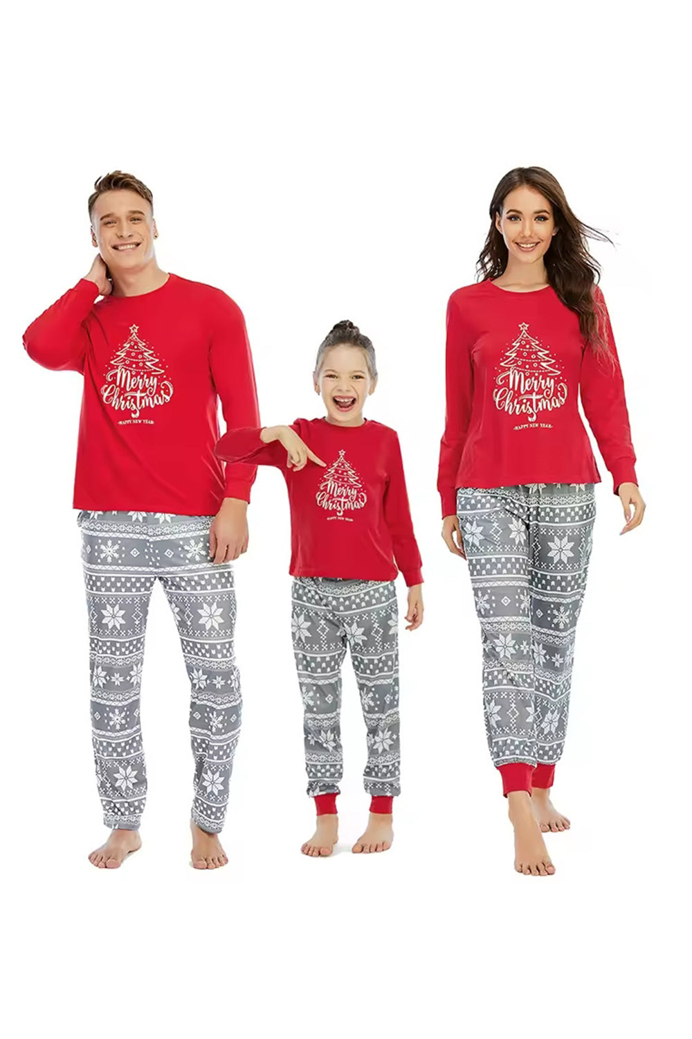 Lässige lose langärmelige Nachtwäsche Froher Weihnachtsbaum passender Pyjama Set