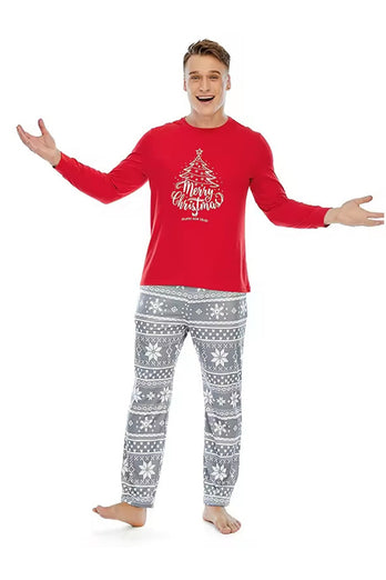 Lässige lose langärmelige Nachtwäsche Froher Weihnachtsbaum passender Pyjama Set