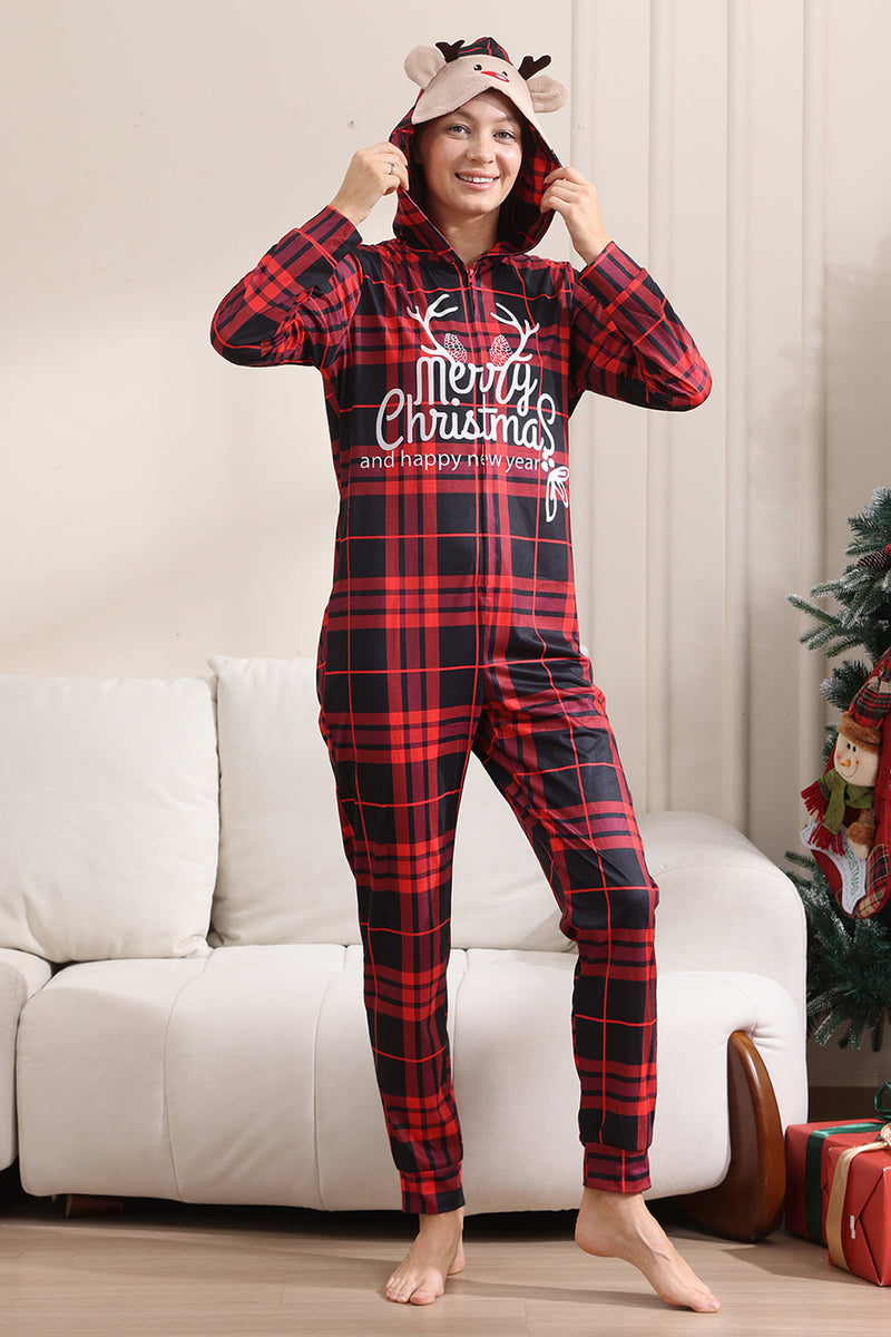 Laden Sie das Bild in den Galerie-Viewer, Roter Merry Christmas Pyjamas für die Familie Kapuzen-Einteiler Pjs Holiday Pyjamas Set