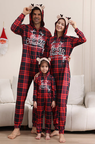 Roter Merry Christmas Pyjamas für die Familie Kapuzen-Einteiler Pjs Holiday Pyjamas Set