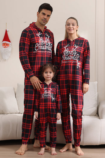 Roter Merry Christmas Pyjamas für die Familie Kapuzen-Einteiler Pjs Holiday Pyjamas Set