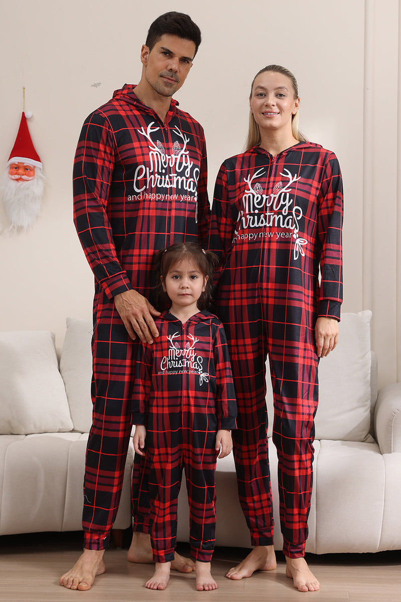 Laden Sie das Bild in den Galerie-Viewer, Roter Merry Christmas Pyjamas für die Familie Kapuzen-Einteiler Pjs Holiday Pyjamas Set